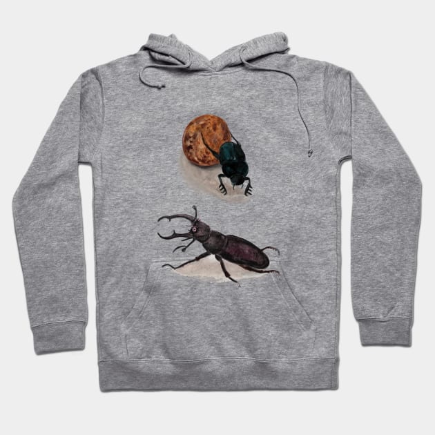 Stag beetle & Sacred scarab Hoodie by Julia Doria Illustration